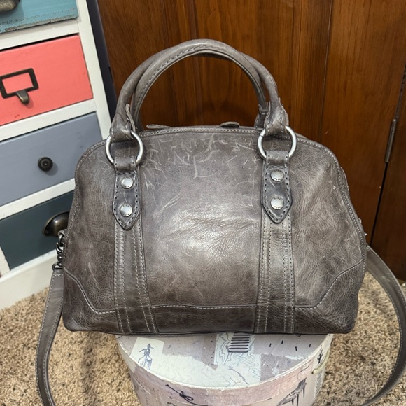 Frye Melissa Dome Satchel Gray Leather Crossbody Handbag - Picture 10 of 14